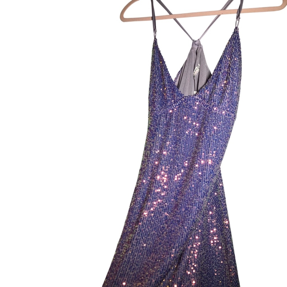 Free people iridescent lavender Sequin Slip racerback satin tie back mini dress